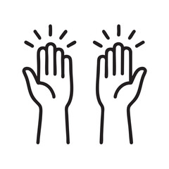 Fototapeta premium Two hands depicted in a black and white line drawing are shown clapping conveying appreciation