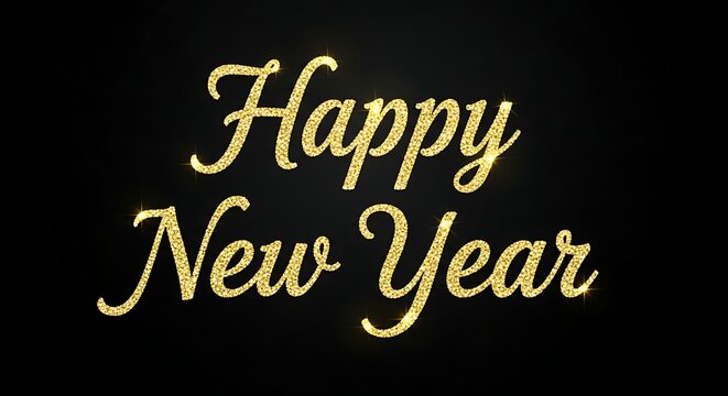Elegant golden cursive text that reads happy new year against a dark black background perfect for festive greetings and celebrations