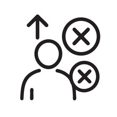 A simple black and white icon depicts a person with a negative or rejection symbol above their head