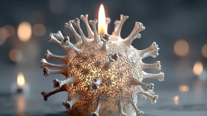 Lit candle illuminating virus particles against a blurred bokeh backdrop, symbolizing the importance of following safety precautions amidst the continuing pandemic this holiday season - Powered by Adobe