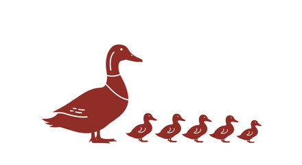 Fototapeta premium Mother duck leads tiny ducklings in a charming parade, symbolizing family and unity.
