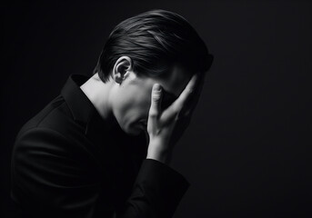 Conceptual Black and White Image of Woman with Dark Tears