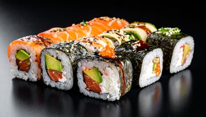 sushi on a black	