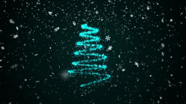 particles Christmas tree with beautiful winter snowfall dark background. animation for December tradition, holidays, events, festive and party celebration