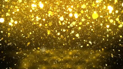 blizzard snowfall golden glitter bokeh particles falling snowflakes animation holiday Christmas, happy new year abstract background - Powered by Adobe