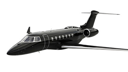 Sleek black private jet showcasing luxury travel design on transparent background