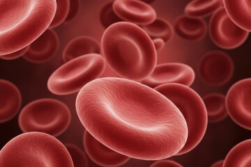 Close-up 3D illustration of red blood cells flowing through the bloodstream, showing smooth disc shapes and soft lighting for a scientific and medical concept.