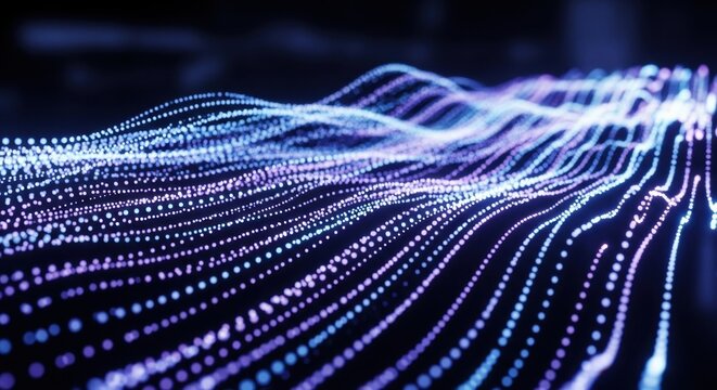 Futuristic Digital Data Waves with Vibrant Light Particles Visualizing Digital Technology and Data
