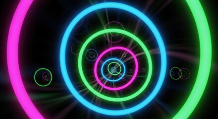 Vibrant neon concentric circles creating an immersive digital visual experience