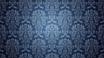Seamless damask pattern wallpaper in dark blue and light gray background texture