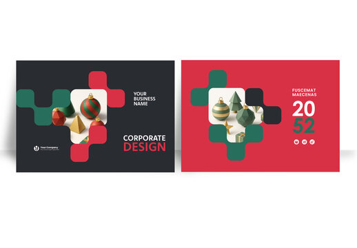 Modern business brochure layout &ndash;  Geometric Book Cover Landscape Layout Red and Green
  
