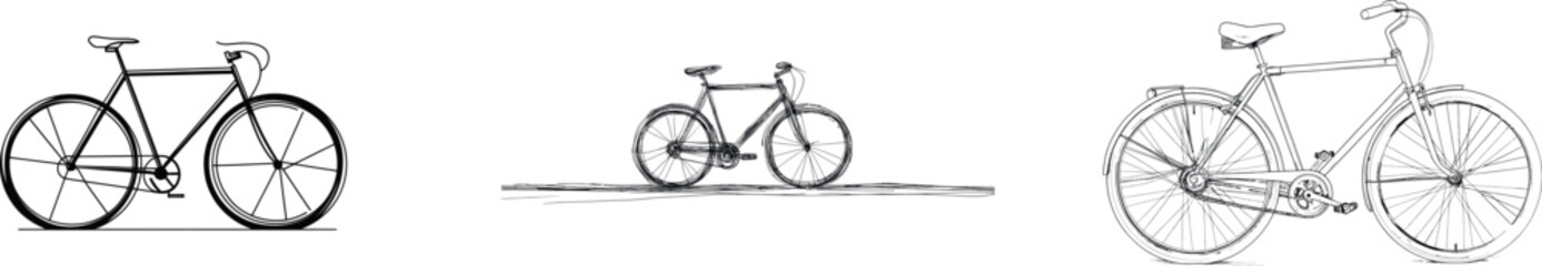 Isolated on white, this modern illustration showcases an abstract one-line drawing of a cycling object, a bike