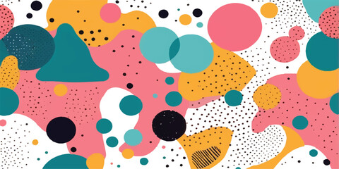 Colorful seamless vector pattern illustration featuring retro flowers, cute birds, hearts, and dots for spring wallpaper design and scrapbook texture decoration