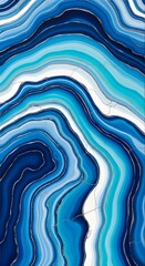 A vibrant and detailed close-up of a polished blue agate gemstone showcasing intricate banding patterns and natural color variations