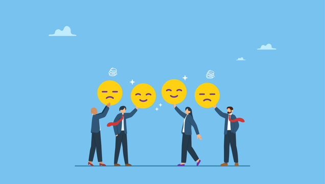 Diverse business people team showing emotion happy and sad faces. Employee morale, team spirit, work passion or job satisfaction, worker wellbeing or feeling, attitude and motivation.