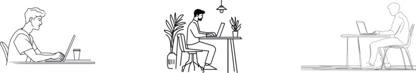 Single line artwork of a businessman continuously drawn with his laptop