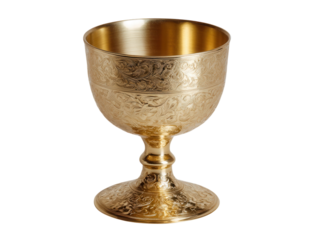An ornate golden chalice with decorative engravings.