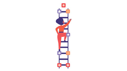 A person climbs a digital ladder made of notifications symbolizing progress and engagement in the online world perfect for tech and communication themes