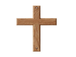 Wooden Christian cross against clean white background.