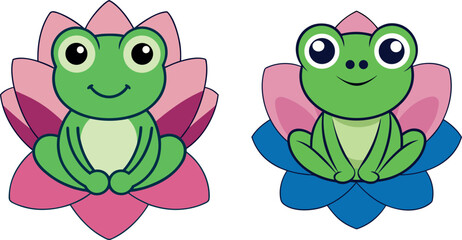 Obraz premium cute frog cartoon, green frog illustration, amphibian animal vector, funny frog character, adorable frog clipart, nature wildlife art, pond frog drawing, cartoon kids design, frog animal artwork, chil