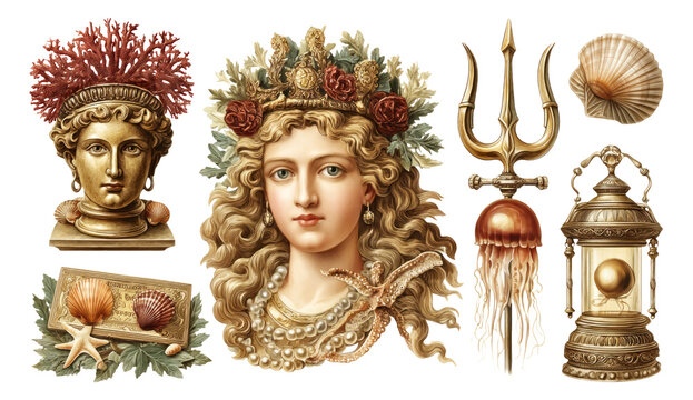 Underwater Ruins and Isolated Arran Background with Transparent Elements