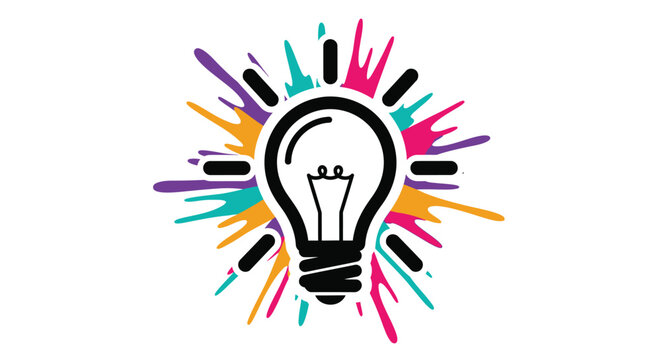 Vibrant light bulb bursts with colorful creative ideas and innovation