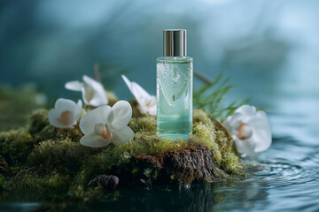 cosmetics glass bottle mockup nature lake