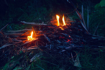 burning candles in the garden