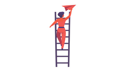Whimsical character ascends a ladder towards a dreamlike paper airplane symbolizing aspiration goals and creative journeys perfect for motivational banners and advertisements