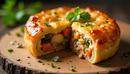 A freshly baked pastry is cut in half, revealing a vibrant filling, created with generative ai