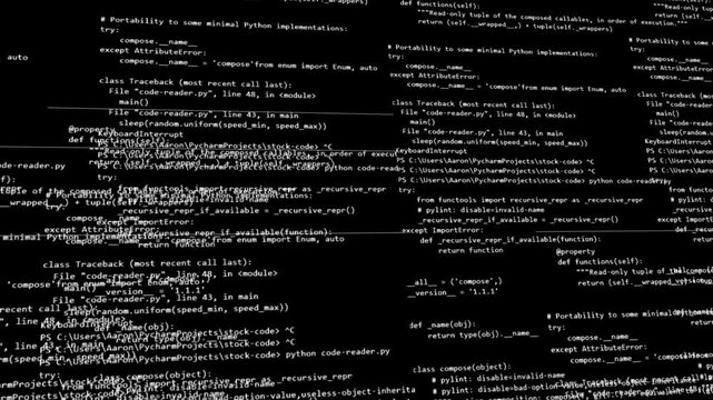 computer coding animation moving on dark background, application, machine learning, data science, and artificial intelligence programming concept