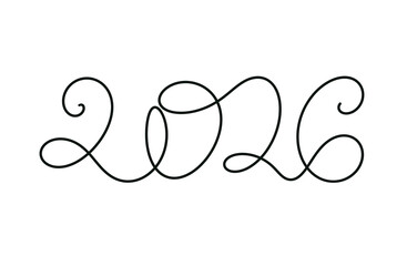 A unique design displays the year 2026, artistically intertwined with smooth lines and curves. The creative style gives it a modern and elegant look perfect for various uses.