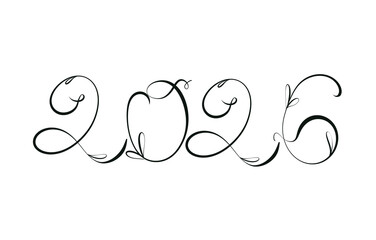 The year 2026 is presented in a creative design with flowing lines and intricate details to highlight upcoming celebrations and events. This work can be used for various festive themes.