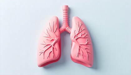 3D model of a pair of human lungs, showing branching bronchi.  Healthy, anatomically accurate representation on a light gray background, created with generative ai