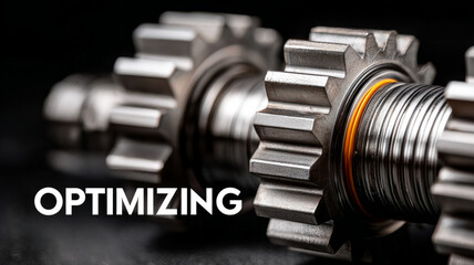 Close-up of metallic gears with 'Optimizing' text.