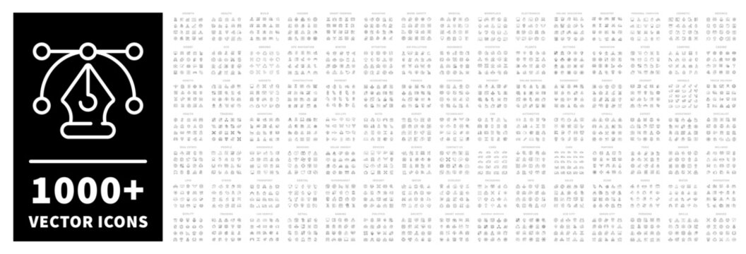 Vector design icons set. editable line icons, trend chart, outline symbols. 1000+ icons collection