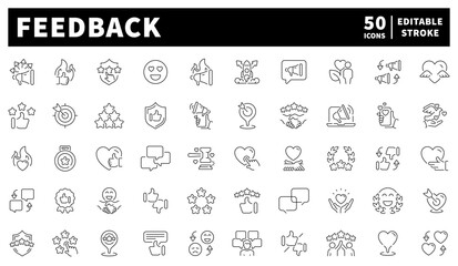 Feedback icons set. editable line icons, linear style comments and reviews
