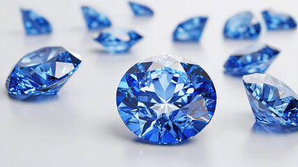 Sapphire and Diamond Gemstone Set Placed Artistically on White Background