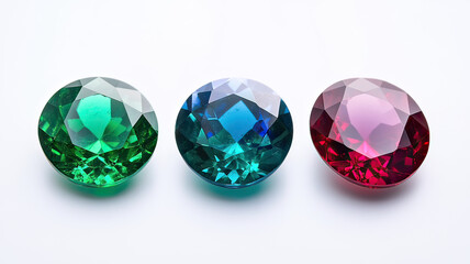 Sapphire, Ruby, and Garnet Gemstone Set Displayed on Pure White Background