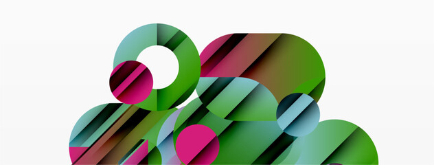 Obraz premium Abstract composition featuring overlapping colorful circles, gradients, geometric shapes. Modern design, vibrant hues, clean aesthetic.
