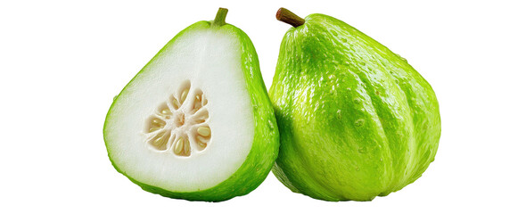 Juicy green fruit sliced open revealing seeds and pulp