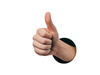 Isolated hand giving a thumbs up gesture perfect for design use on transparent background.