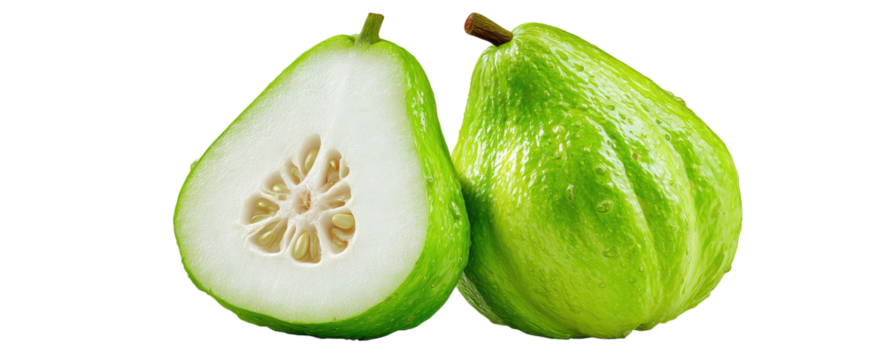 Juicy green fruit sliced open revealing seeds and pulp