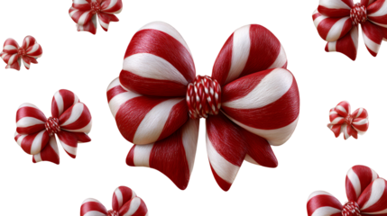 Colorful striped gift bows in red and white, showcasing intricate textures and patterns, perfect for holiday celebrations and festive decorations . transparent background, isolated image