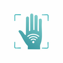 Obraz premium Digital hand with Wi-Fi signal inside a square frame. Concept for network access and wireless technology.