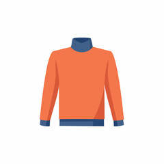 Vibrant Orange Long-Sleeve Pullover Sweater with Blue Collar and Cuffs Flat Design