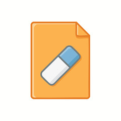 Cartoon illustration of a paper document with a built-in eraser for delete action