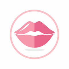 Pink Lips Icon with Circle Frame, Beauty and Cosmetic Concept