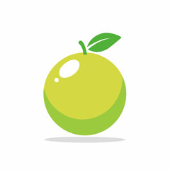 Bright green stylized apple with a fresh leaf and stem showcasing a glossy design.