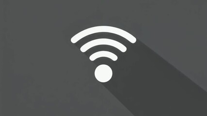 Stylized White Wi-Fi Symbol with Modern Long Shadow on a Dark Gray Background, Indicating Wireless Internet Connection and Network Access for Digital Communication
